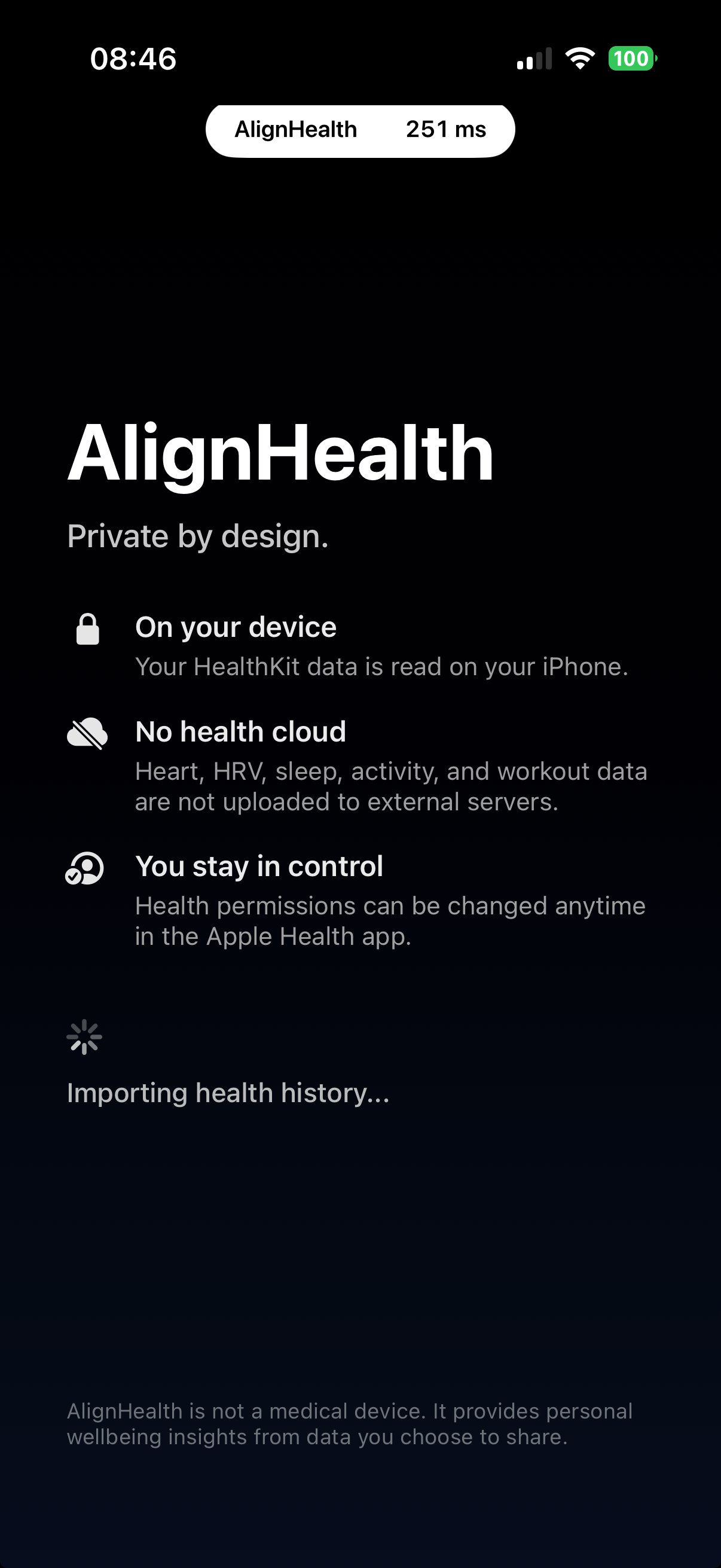 AlignHealth onboarding — private by design